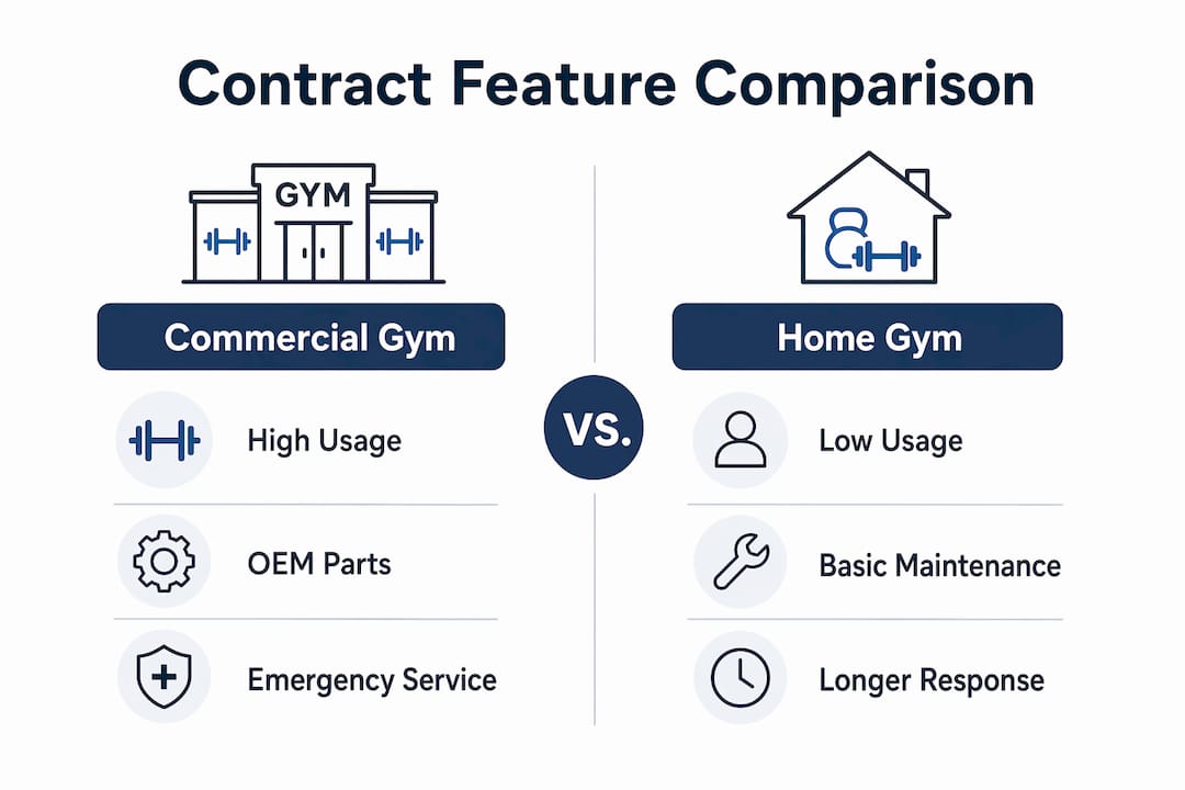 Infographic comparing commercial and home gym treadmill contracts