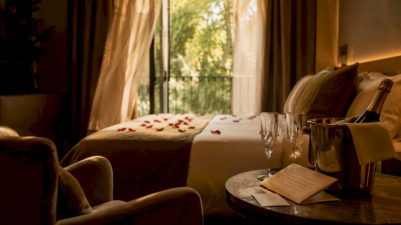 Boutique hotel room with romantic details