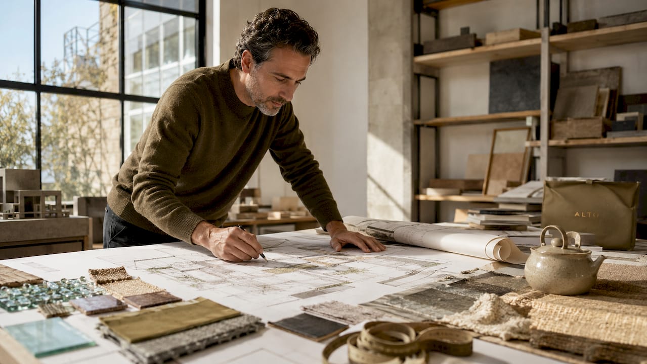 Architect working on sustainable hotel plans