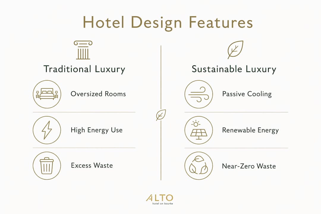 Infographic comparing sustainable and traditional luxury hotels