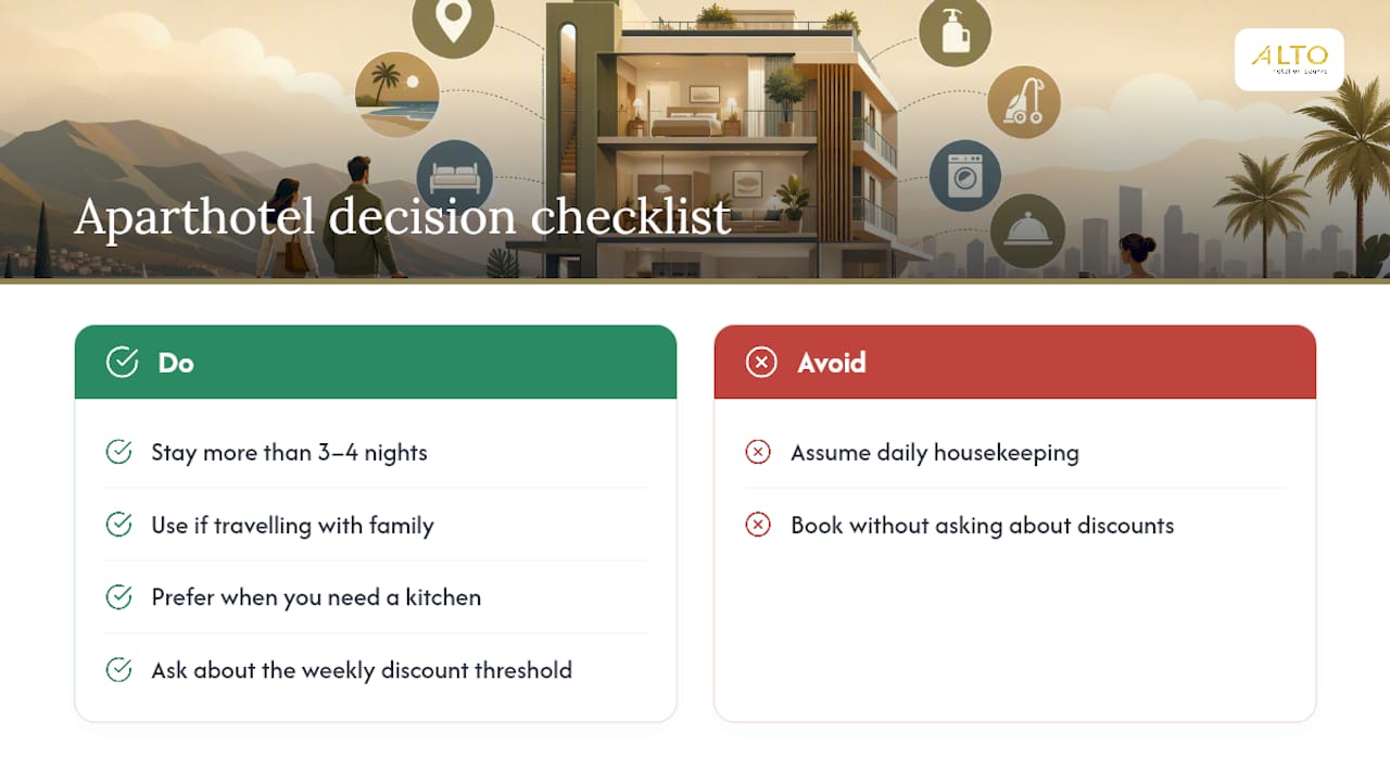 Checklist comparison for aparthotel stay benefits