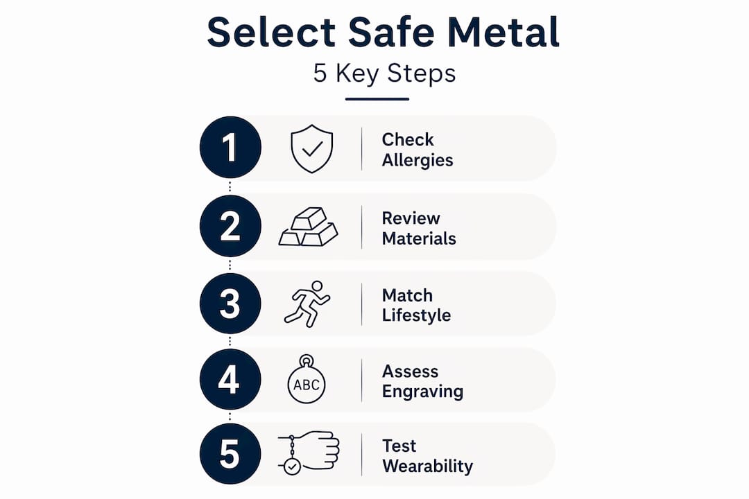 Infographic with five steps to choose safe alert metal