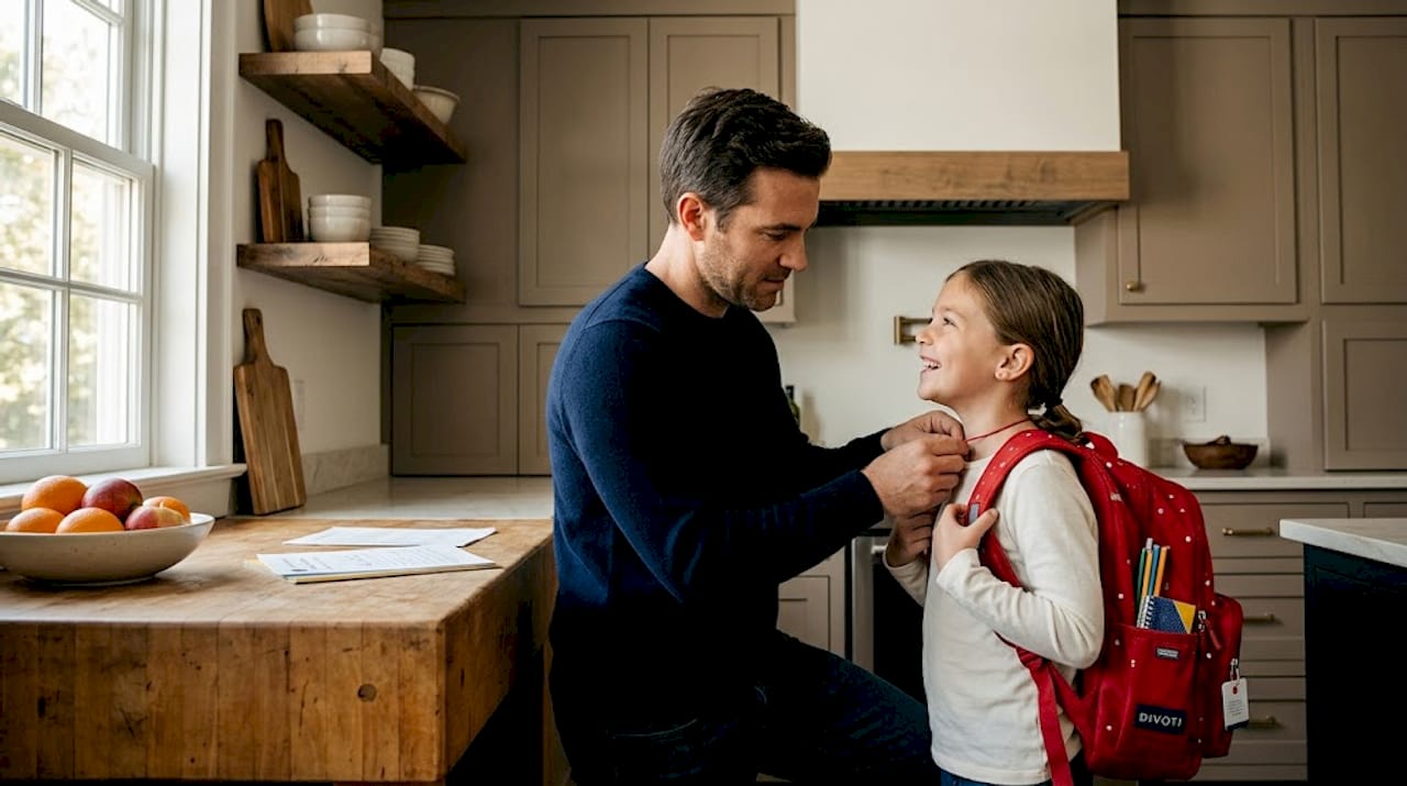 Parent helping child with medical alert necklace
