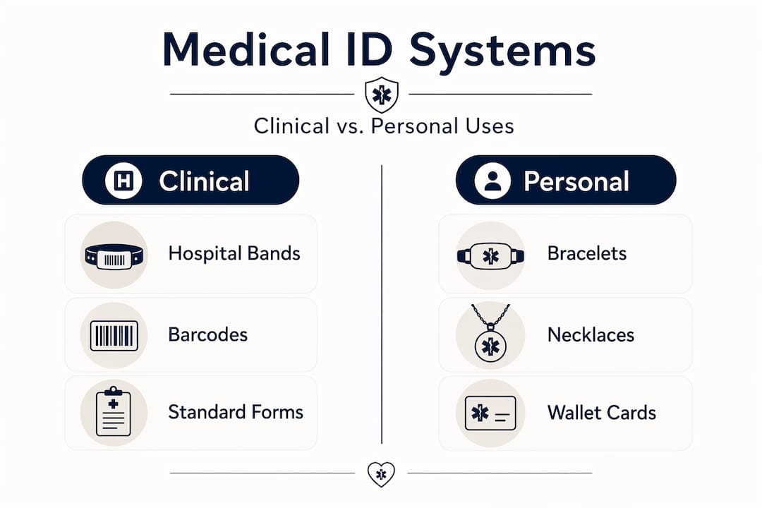 Infographic comparing clinical and personal medical IDs