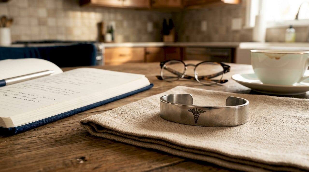 Titanium medical ID bracelet close-up