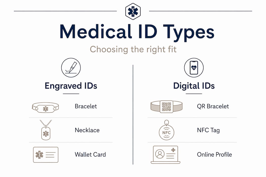Infographic comparing engraved and digital medical ID types