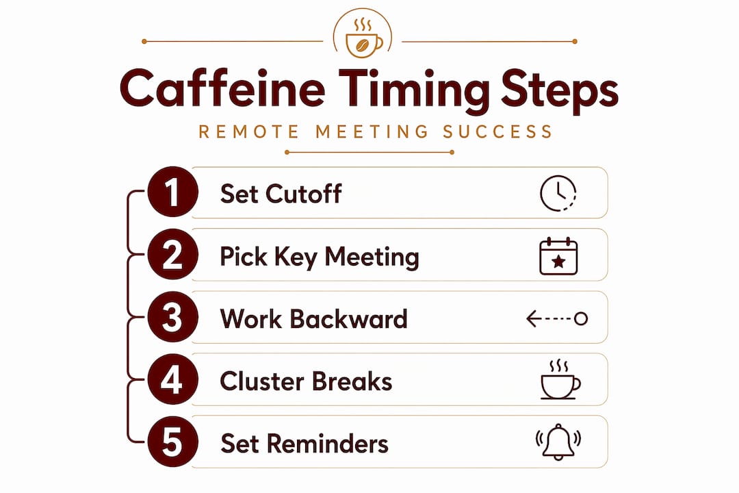 Infographic showing five steps for caffeine timing
