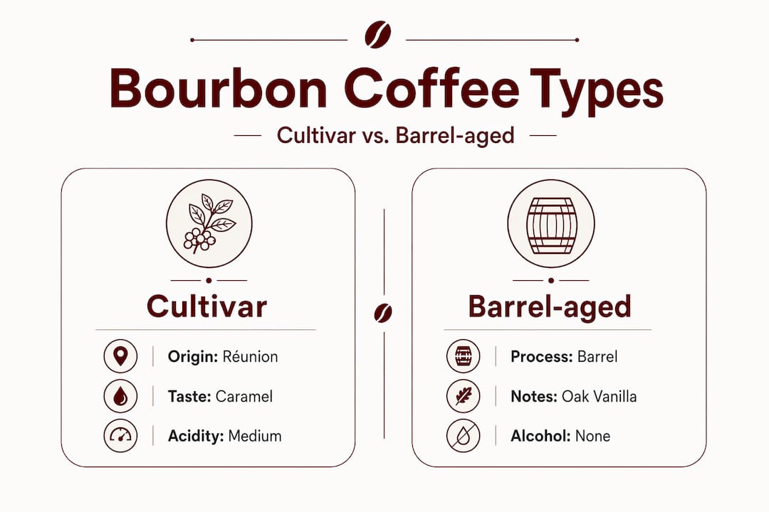 Infographic comparing bourbon cultivar and barrel-aged coffee