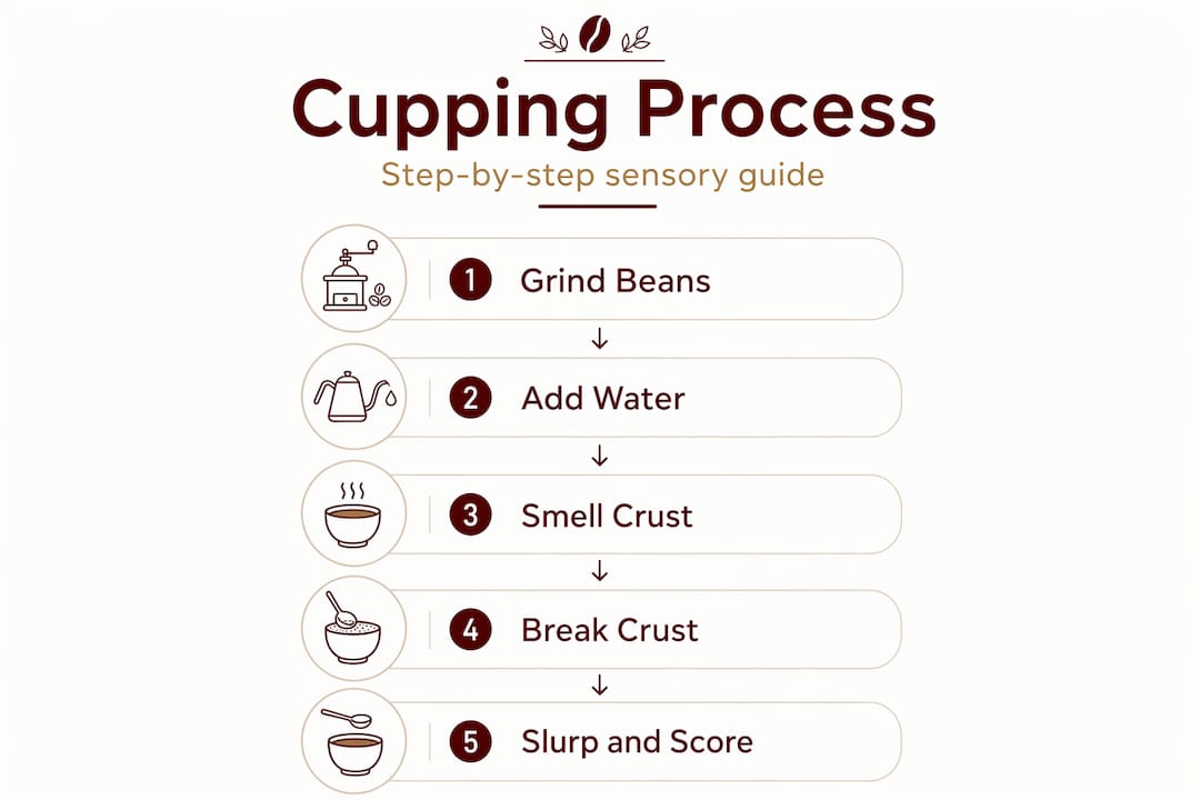 Infographic showing coffee cupping process steps