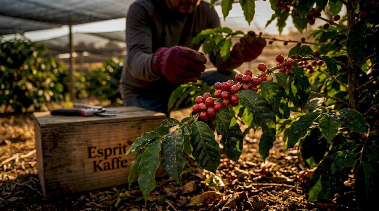 Geisha coffee cherries on California farm