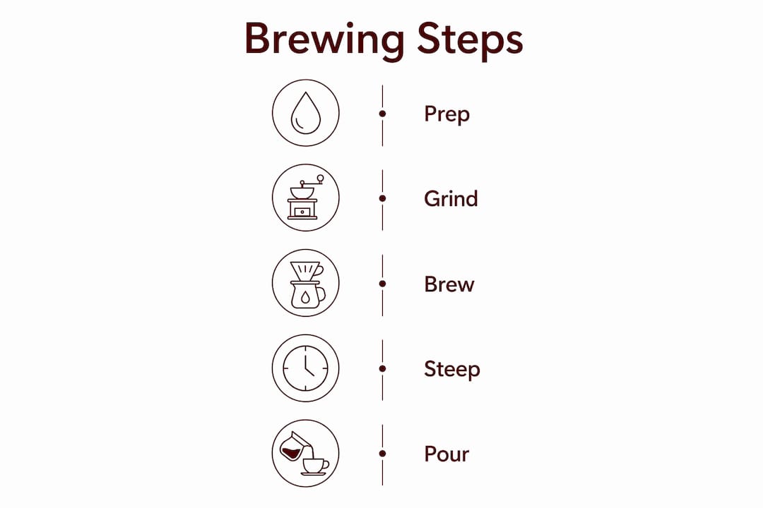 Infographic illustrating French press brewing steps