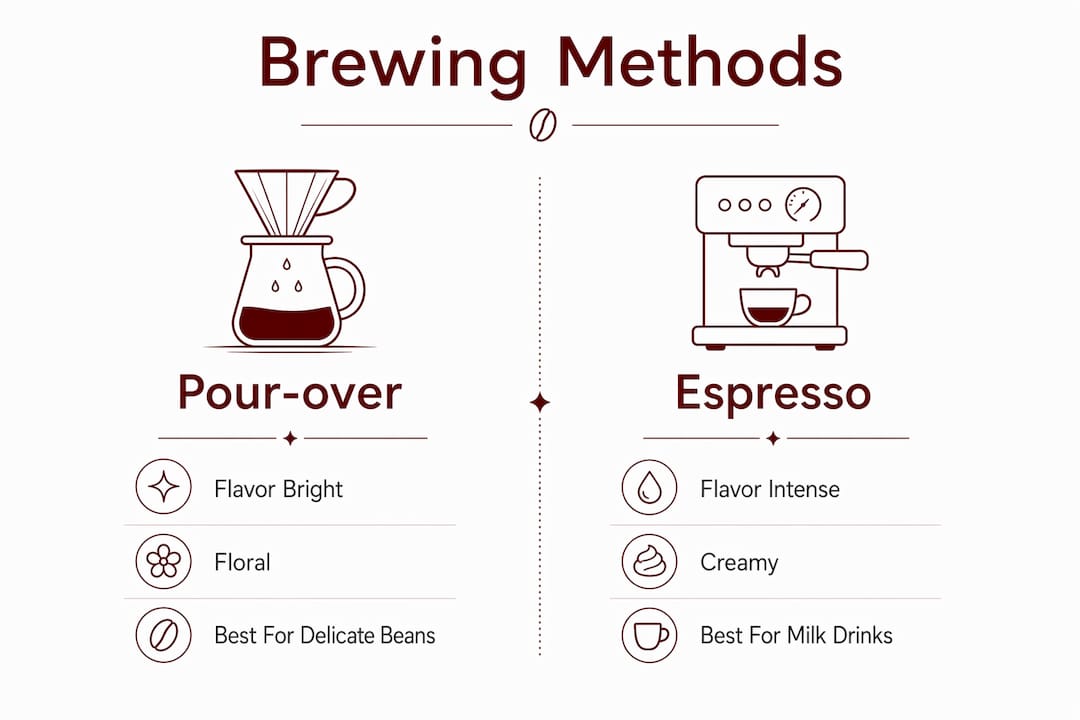 Infographic comparing pour-over and espresso brewing methods
