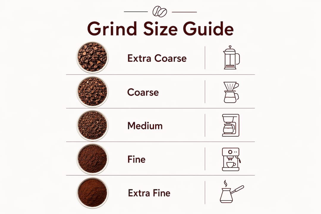 Infographic showing coffee grind size progression