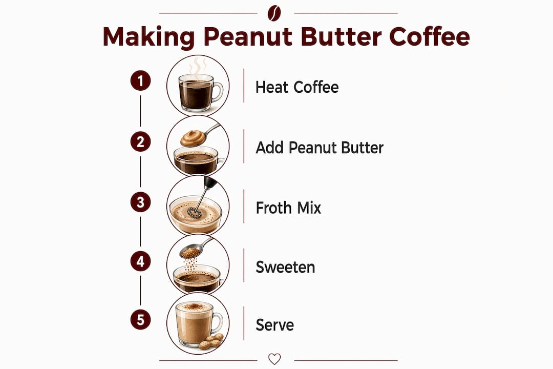 Infographic showing steps to make peanut butter coffee