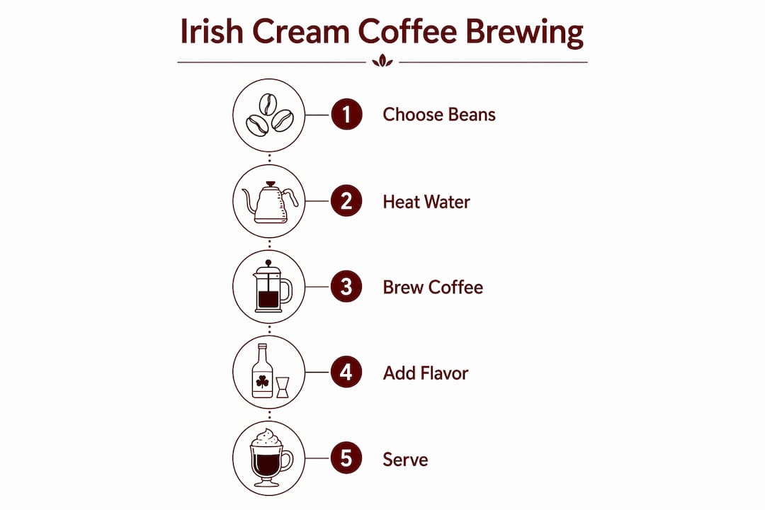 Infographic illustrating Irish cream coffee brewing steps