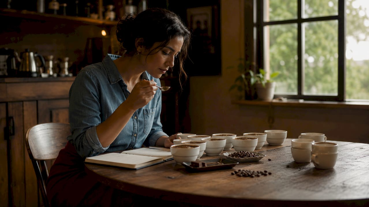 California coffee farmer tasting specialty coffee
