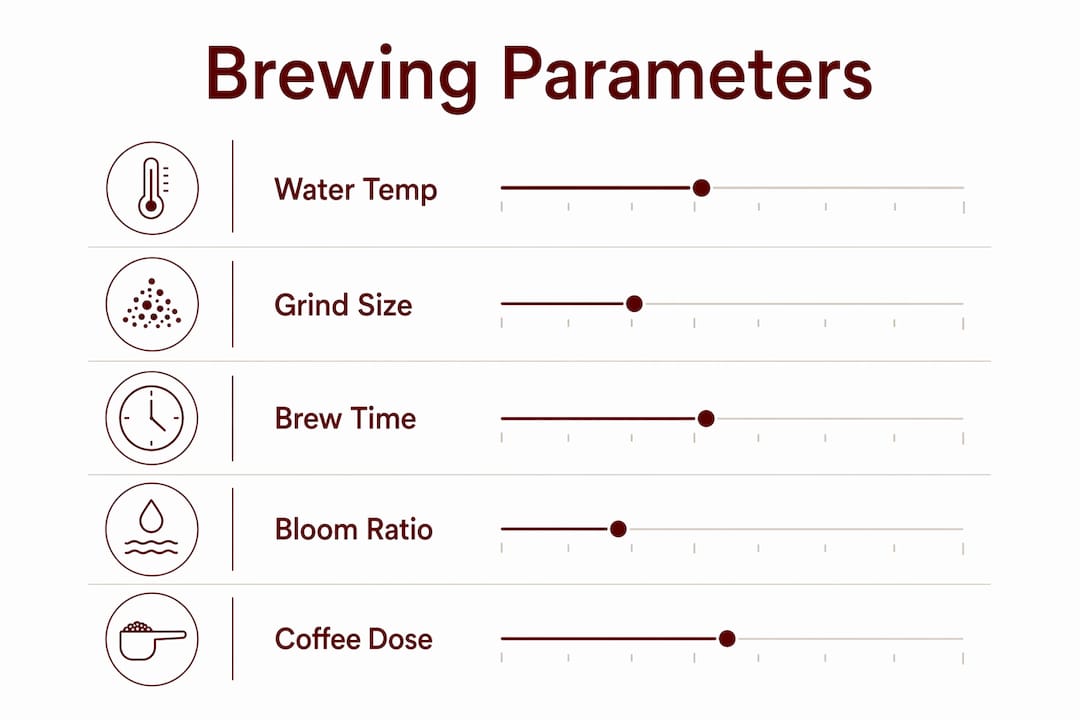 Infographic illustrating key black coffee brewing parameters