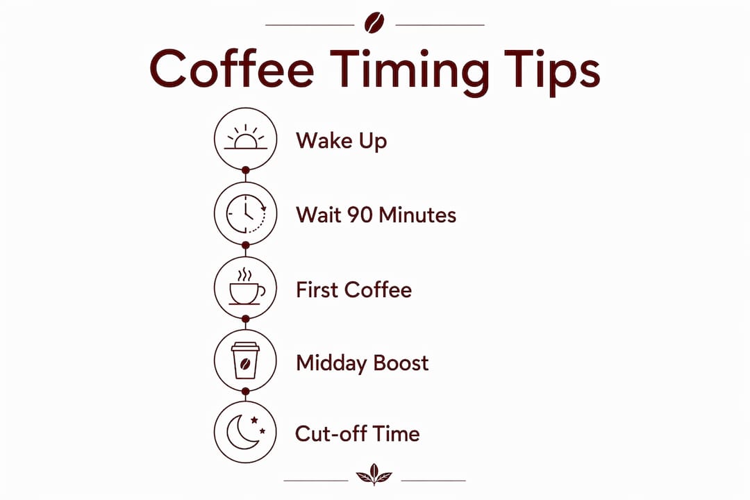 Infographic outlining coffee timing steps for remote work focus