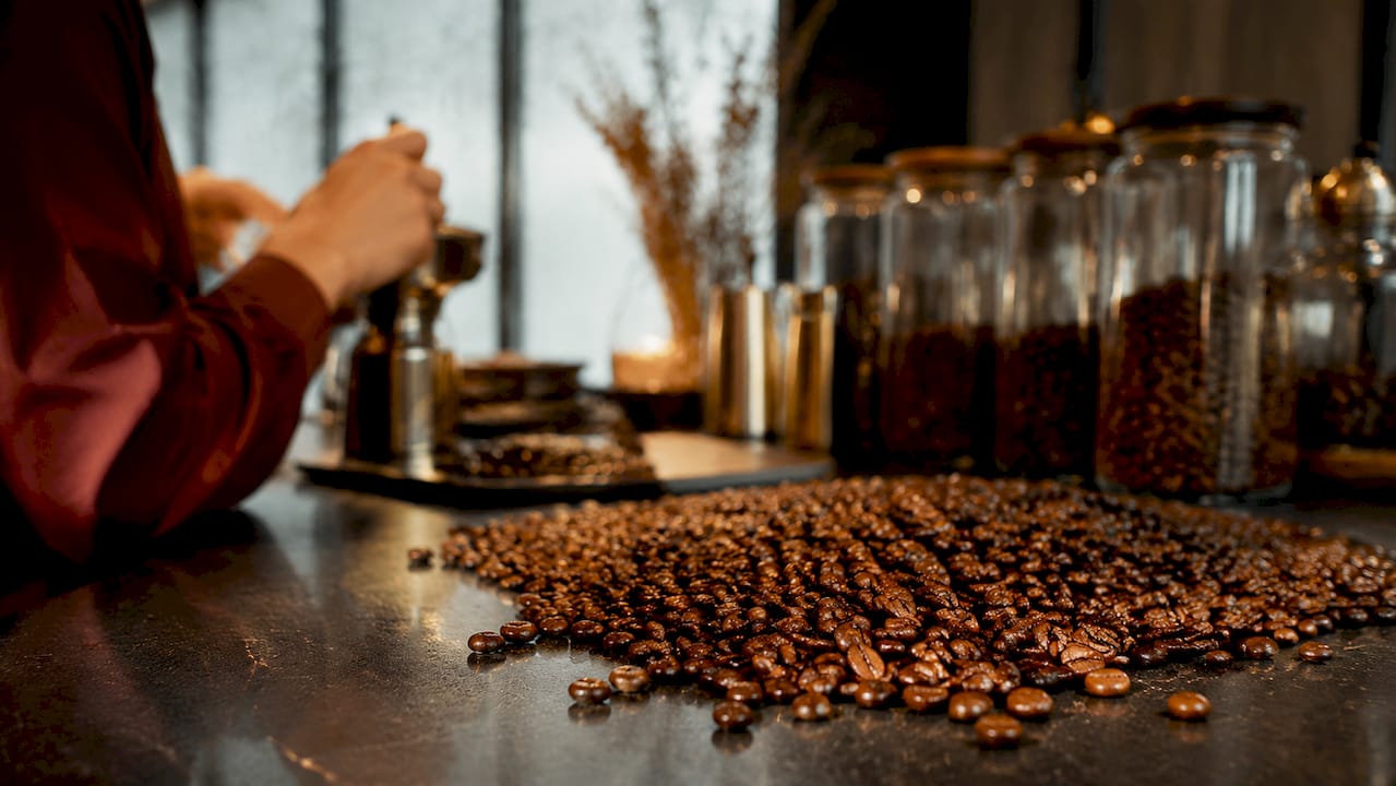Close-up of roasted Sumatra Lintong coffee beans