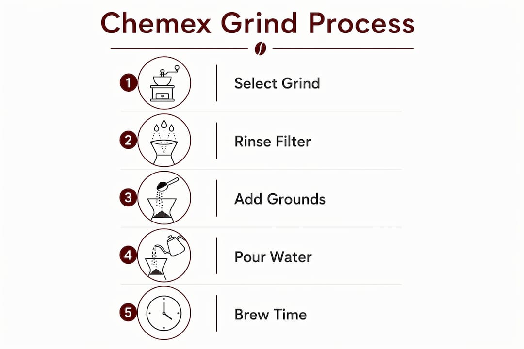 Infographic showing step-by-step Chemex grind and brew process