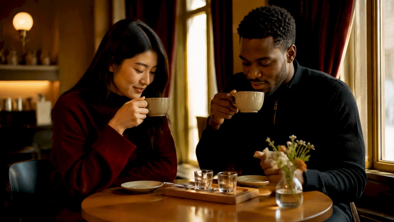 Customers sampling specialty coffee drinks at Korppi