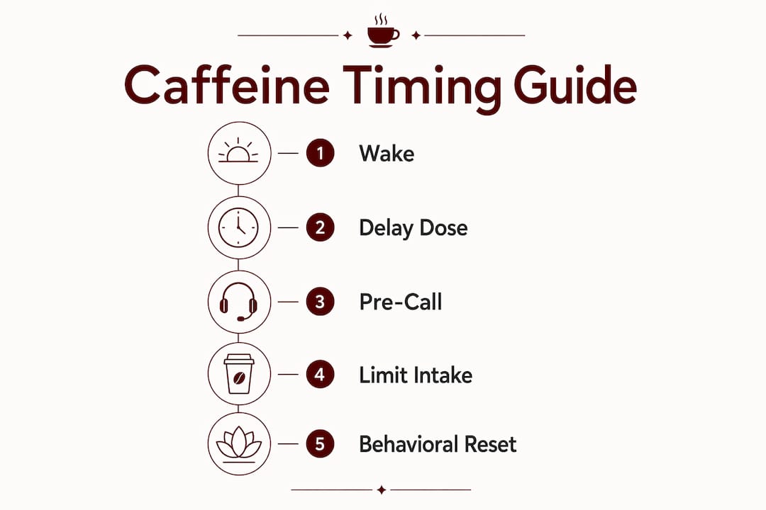 Infographic showing step-by-step caffeine timing guide
