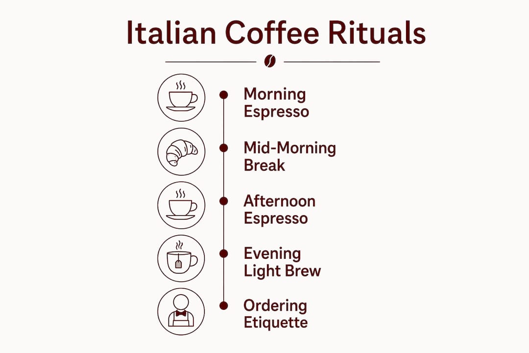 Infographic illustrating Italian coffee daily ritual steps