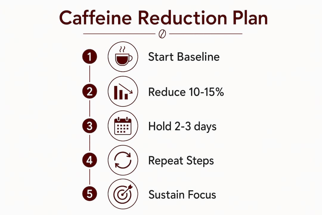 Infographic showing steps to reduce caffeine intake