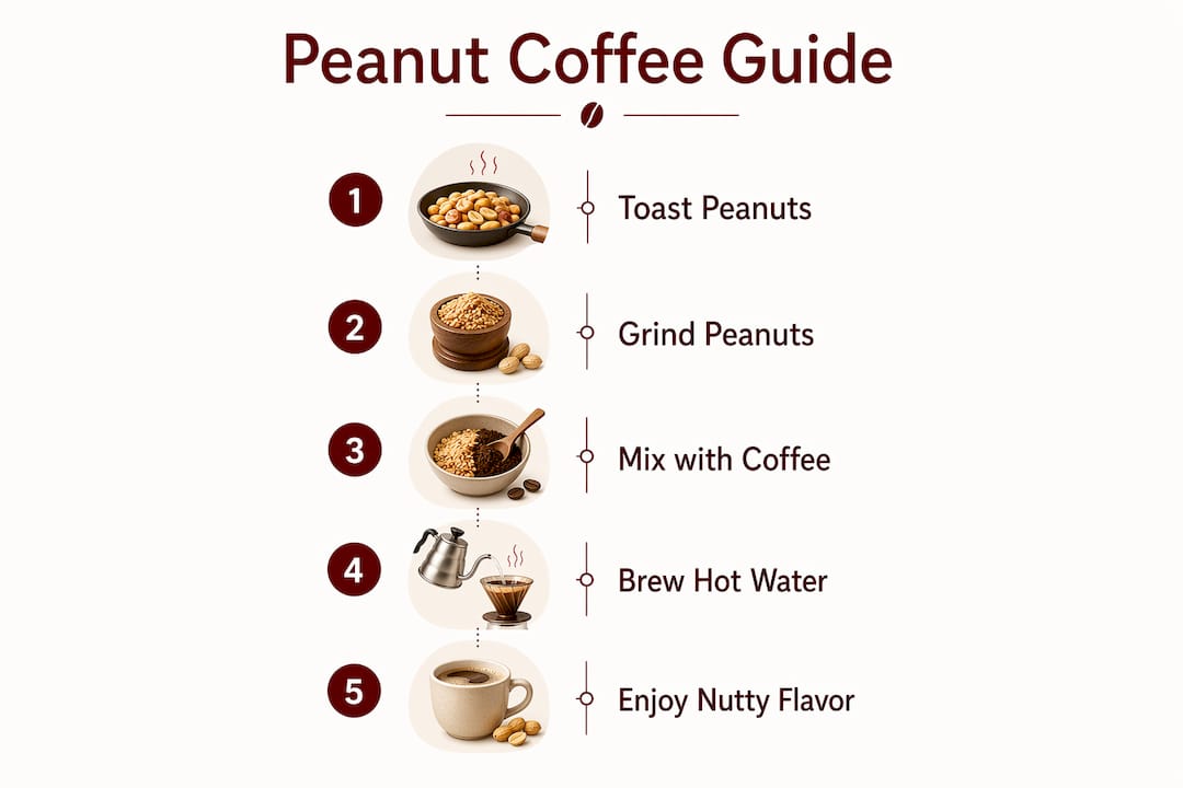Infographic showing peanut coffee preparation steps