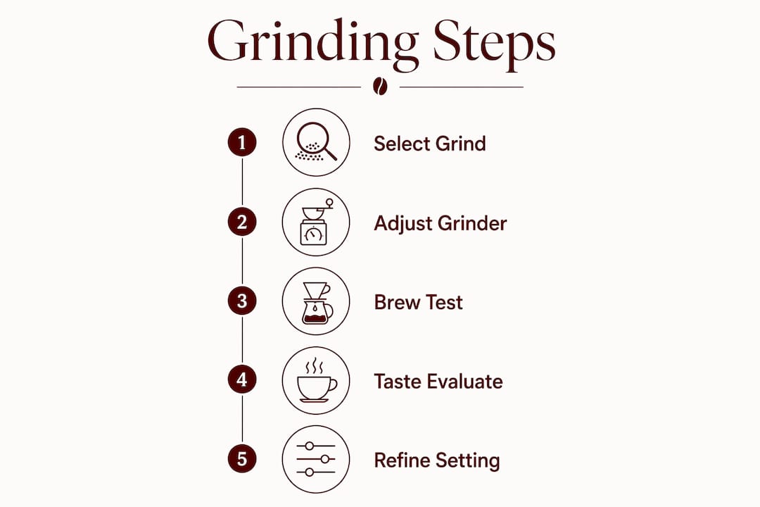 Infographic showing coffee grind adjustment steps