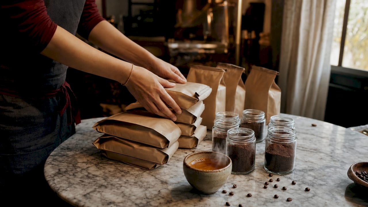 Barista arranging diverse coffee roast samples
