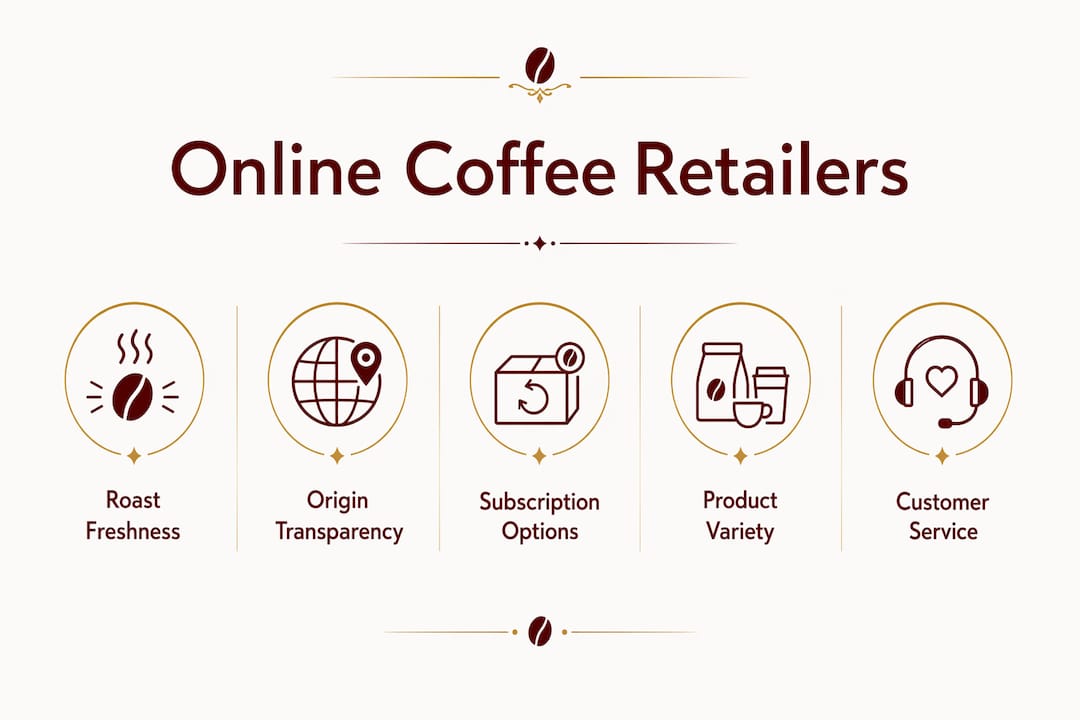 Infographic illustrating comparison criteria for coffee retailers