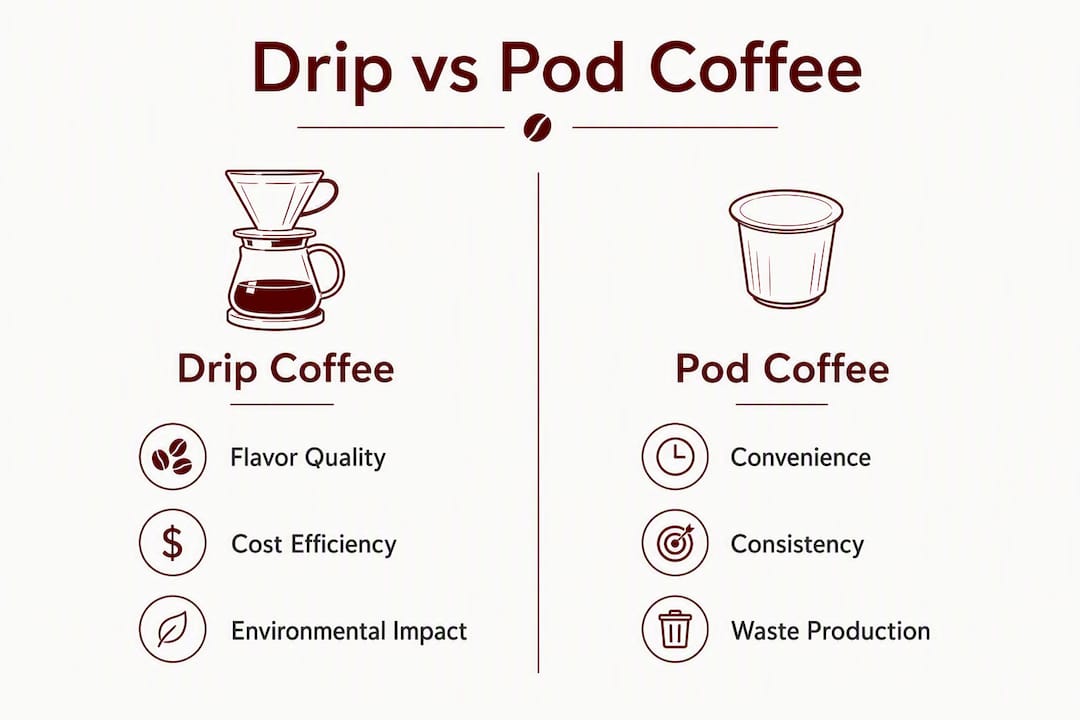 Infographic comparing drip and pod coffee makers