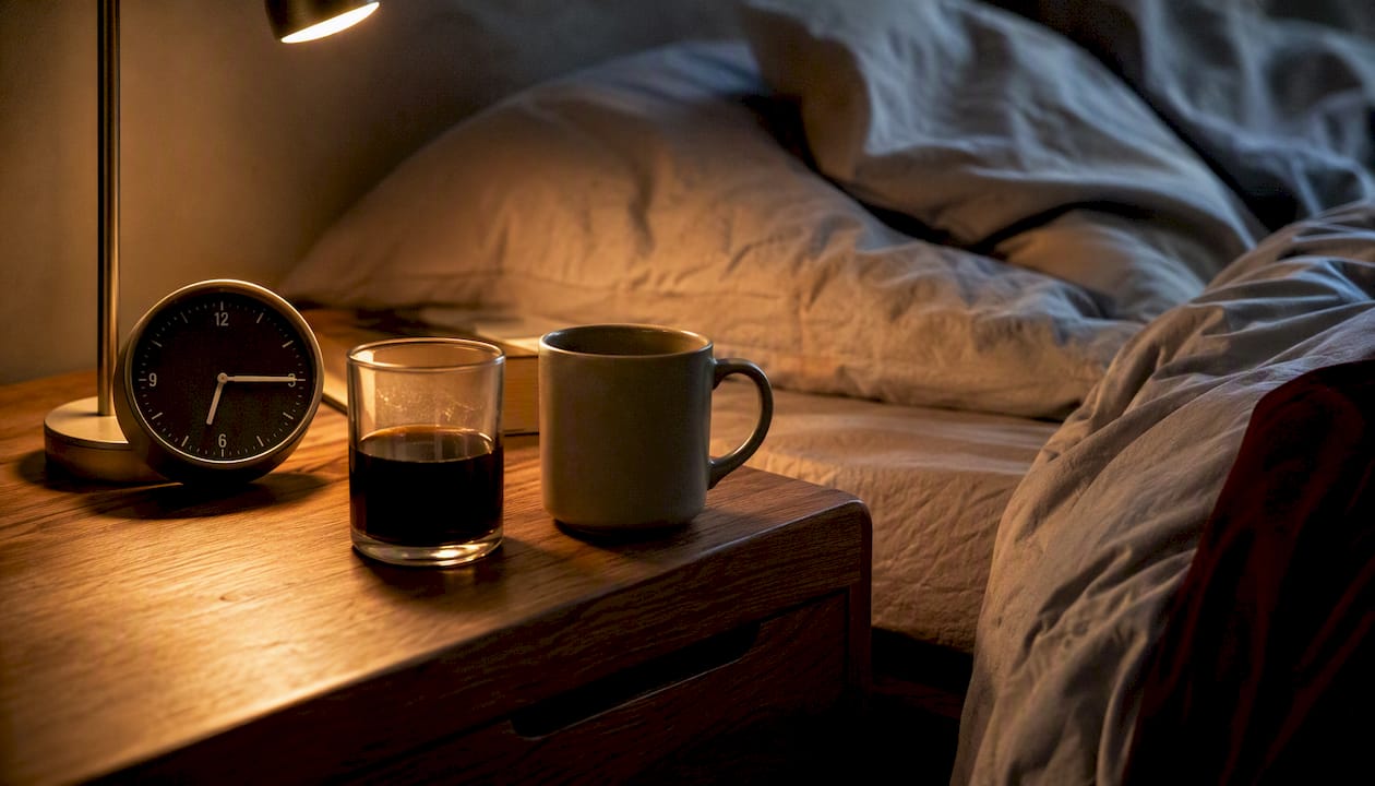 Bedside table showing time near morning cortisol peak
