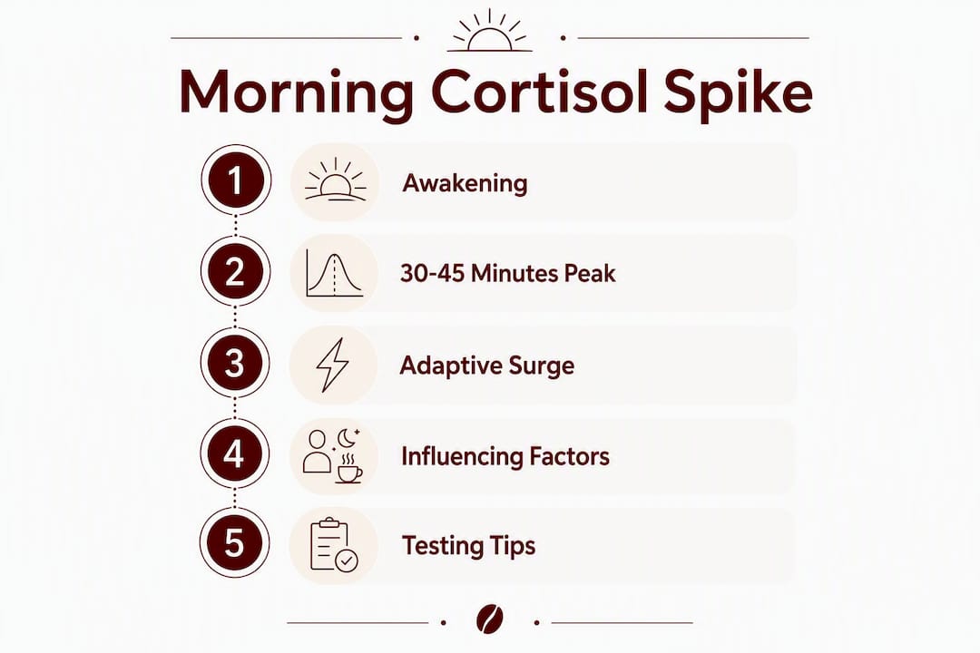 Infographic illustrating stages of morning cortisol spike