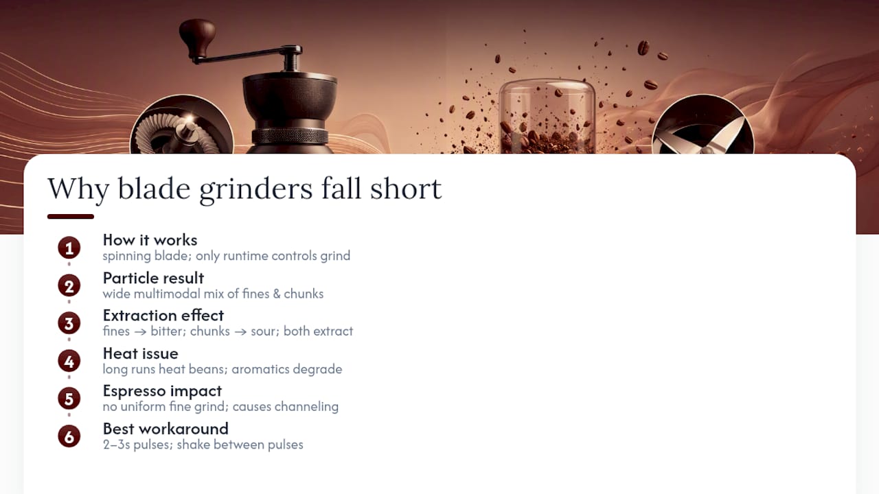 Why blade grinders fall short — overview diagram