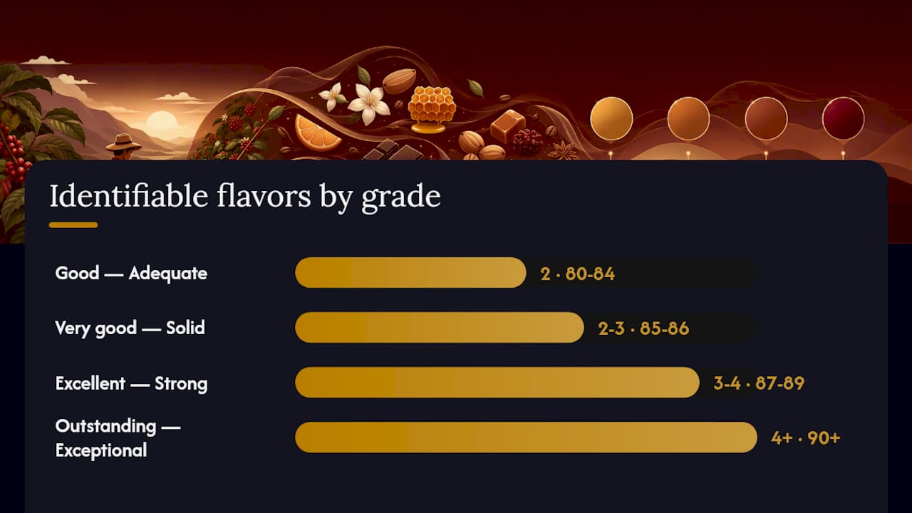 Diagram of coffee grading rubric attributes and scores