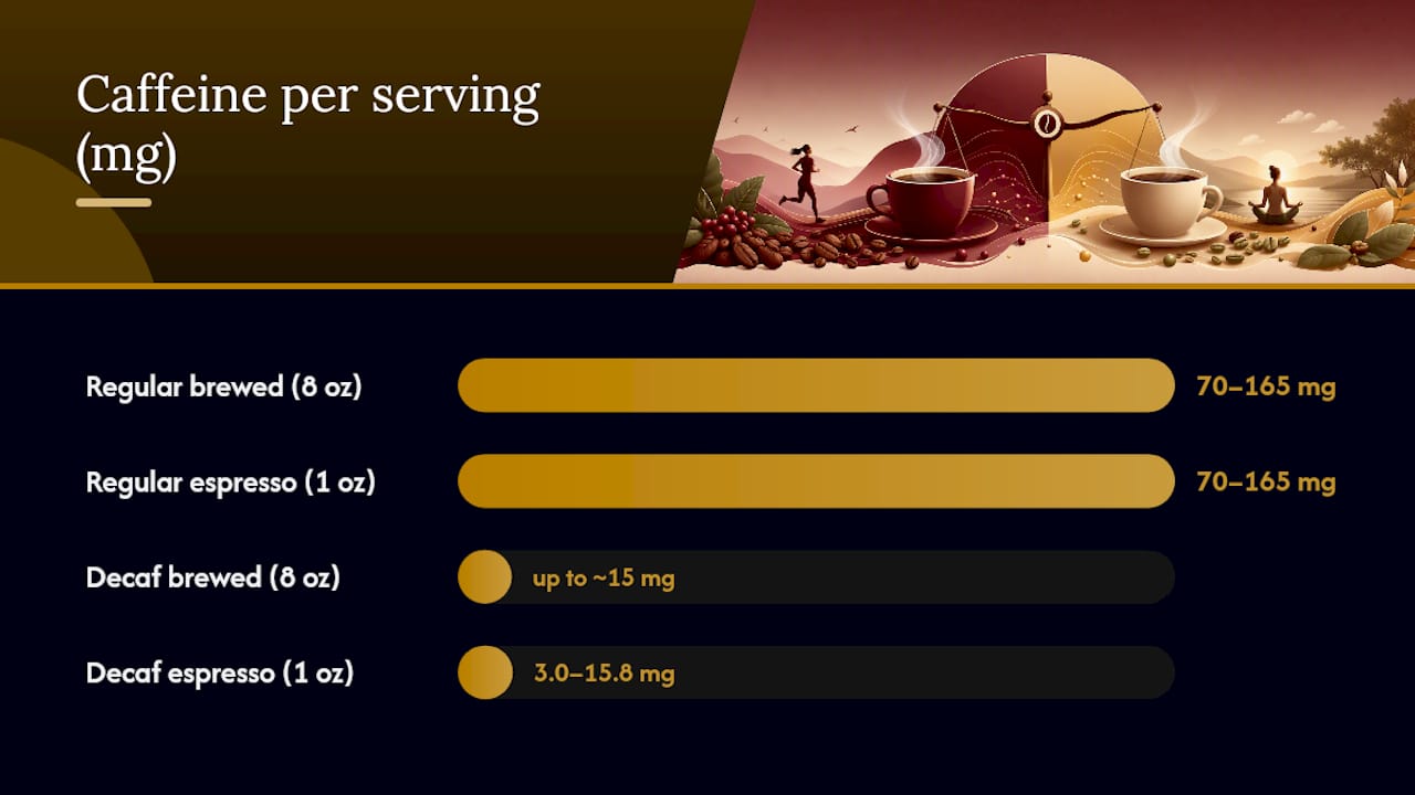 Diagram comparing caffeine levels in decaf and regular coffee