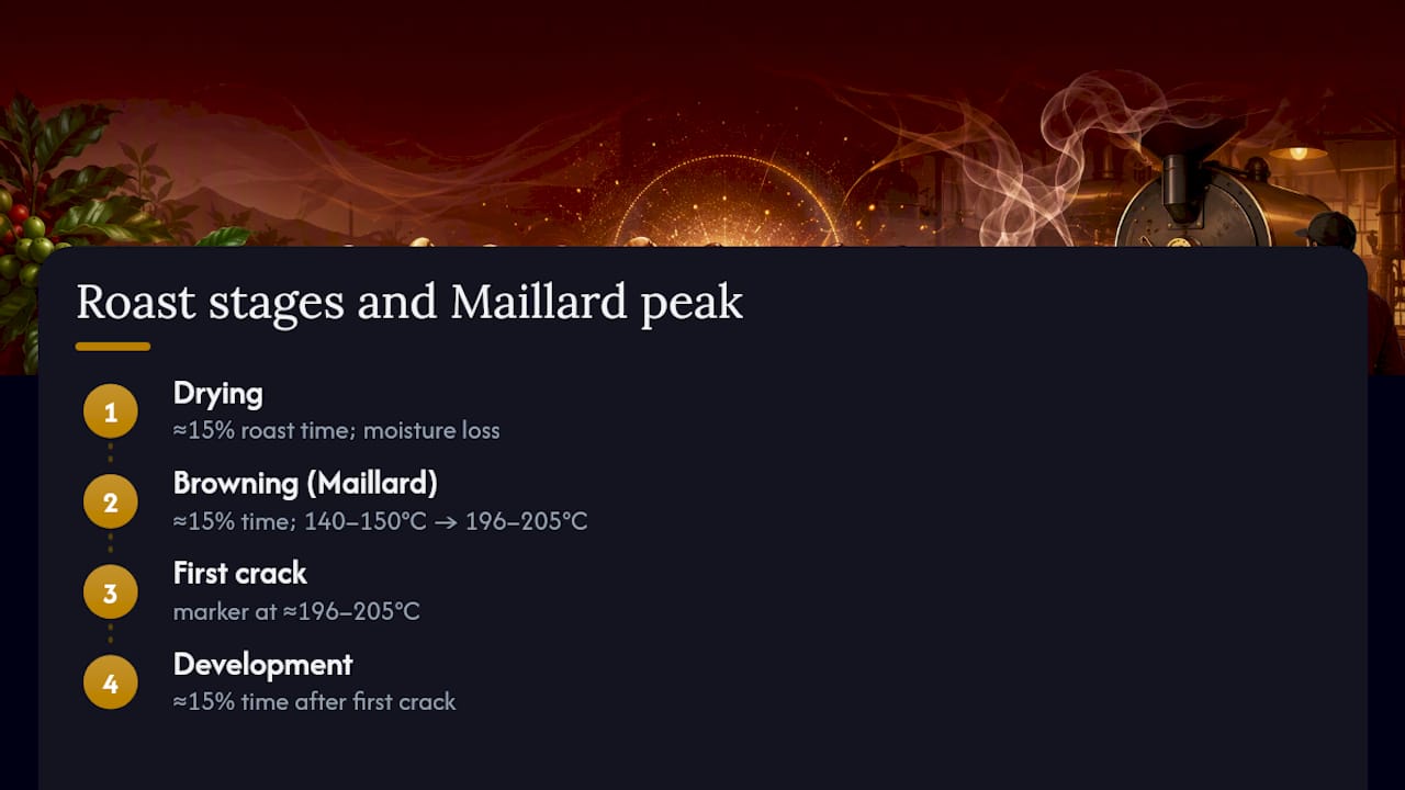 Coffee roasting process timeline highlighting Maillard reaction phase