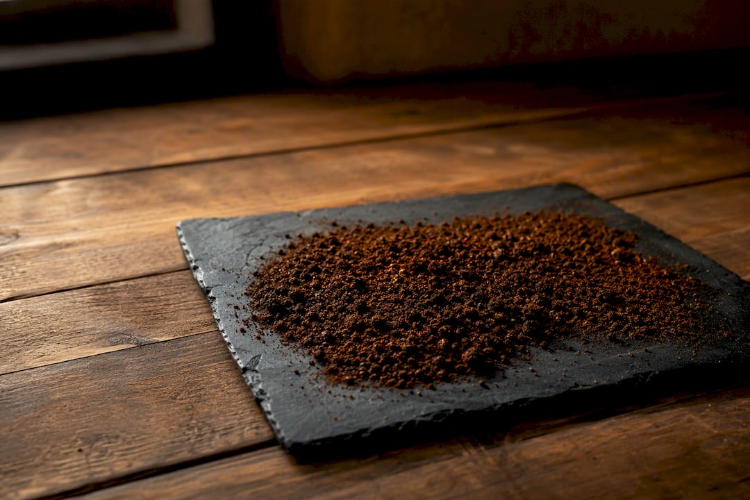Close-up of ground coffee texture and color