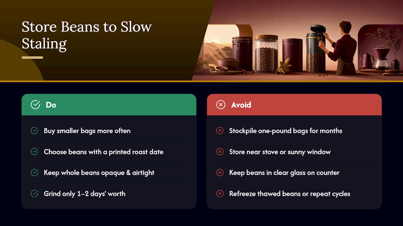 How to Store Coffee Beans to Slow Staling — overview diagram