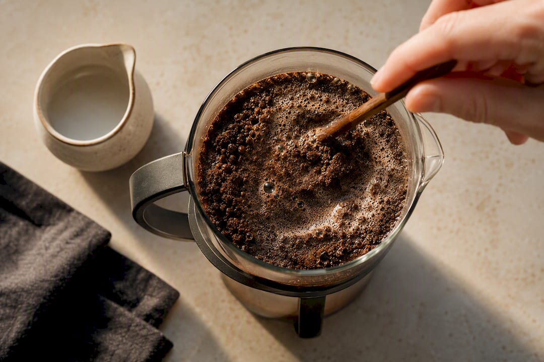 Fresh coffee grounds forming a bloom