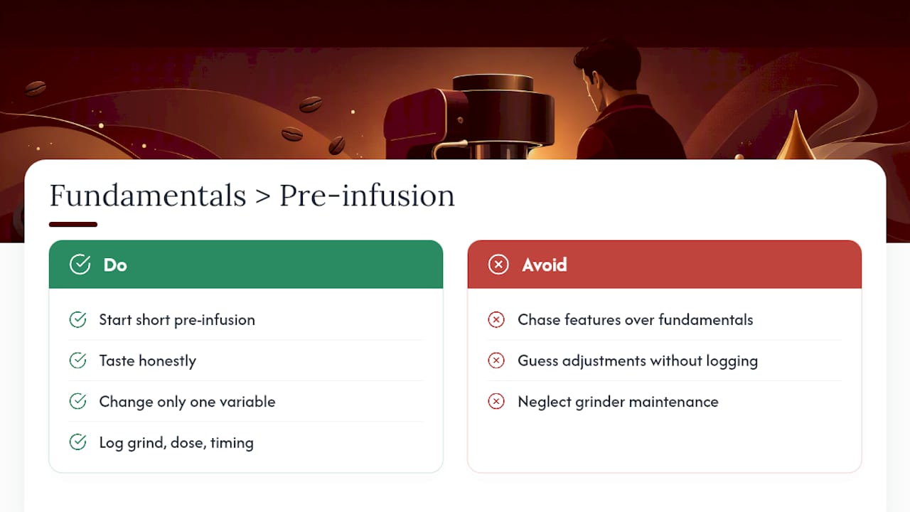 Why Grinder Quality and Puck Prep Beat Any Pre-Infusion Setting — overview diagram