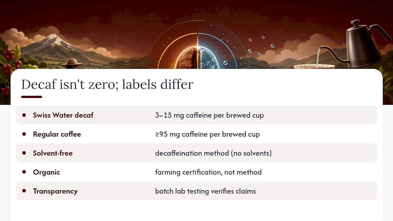 What "99.9% Caffeine-Free" Actually Means in Your Cup — overview diagram