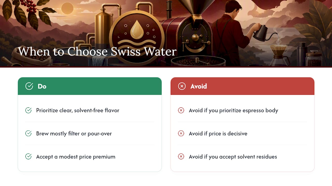 When Swiss Water Is Right, and When to Look Elsewhere — overview diagram