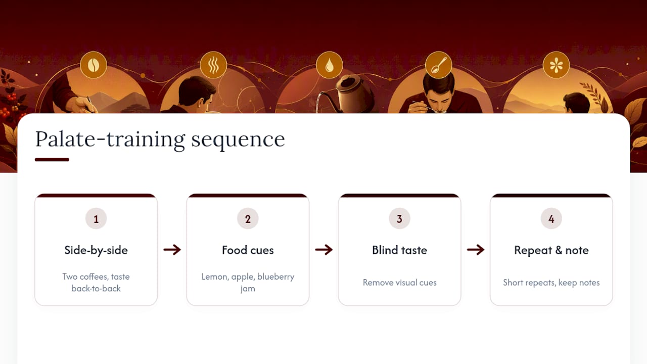 Coffee palate training exercise sequence