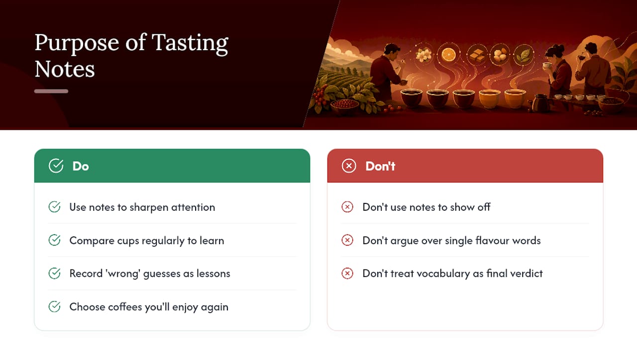 Tasting Notes Are for Curiosity, Not Bragging Rights — overview diagram