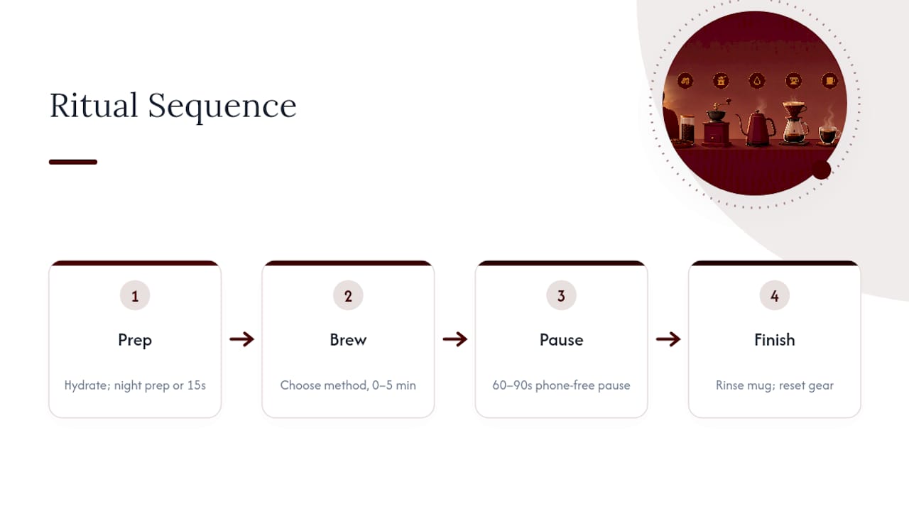 Four stages of a morning coffee ritual