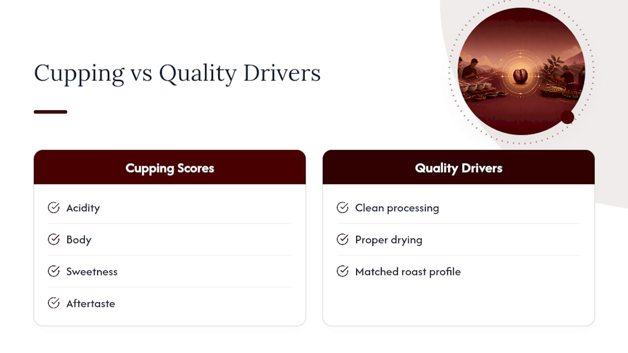 Coffee cupping categories and quality factors