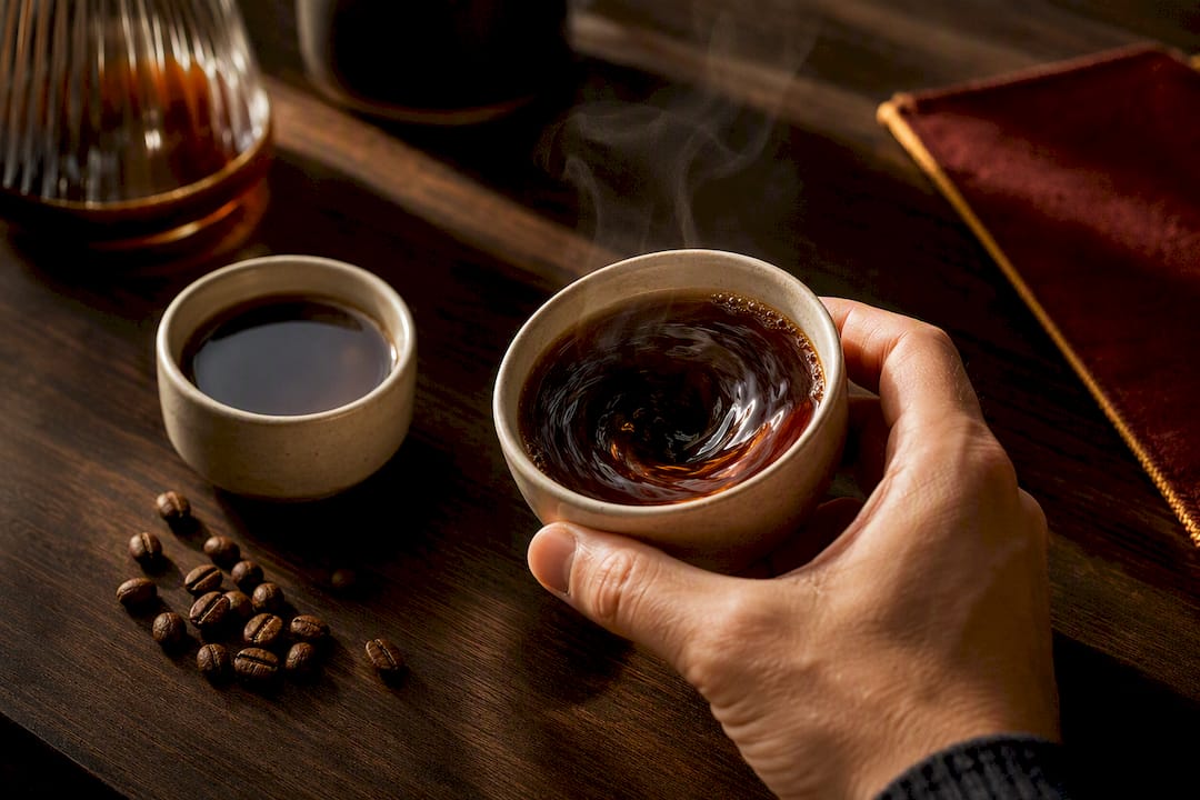 Brewed anaerobic coffee ready for tasting